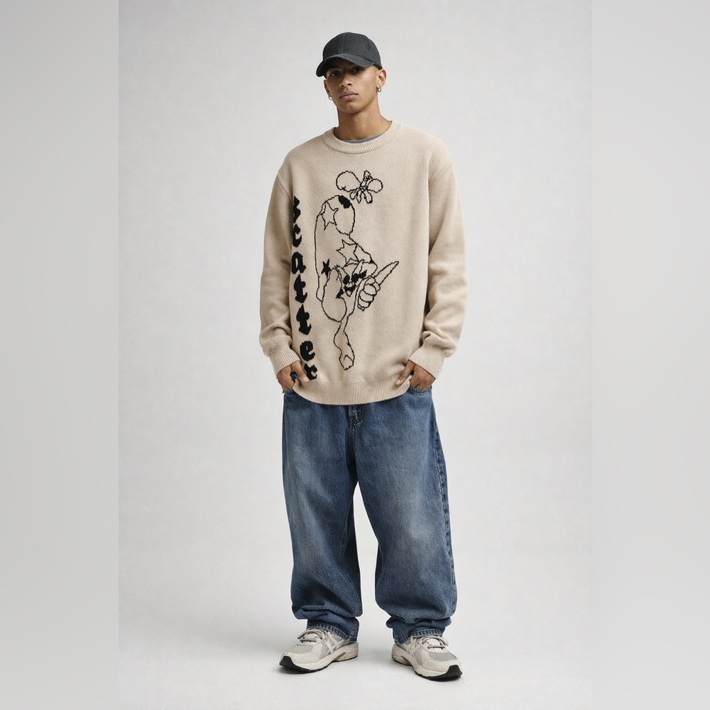 Scatterbrain Graphic Knit Sweater Cartoon Star Streetwear Y2K Skater XL